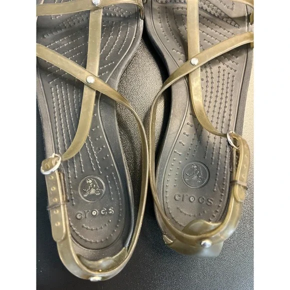 Crocs Sandals Brown Women 7 Gladiator Isabella Strappy Jelly Vacation Beach Stud - Picture 3 of 10